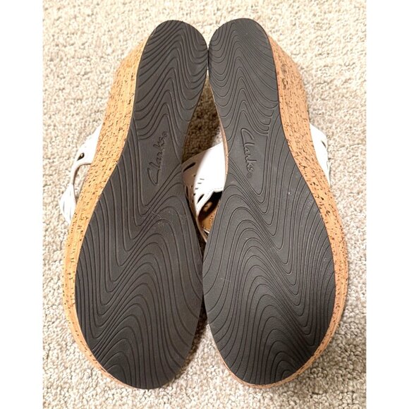 Clarks White Mimmey Anne Cork Wedge Sandal Size 9M Shoes Summer 2.5" Heels - Picture 7 of 8